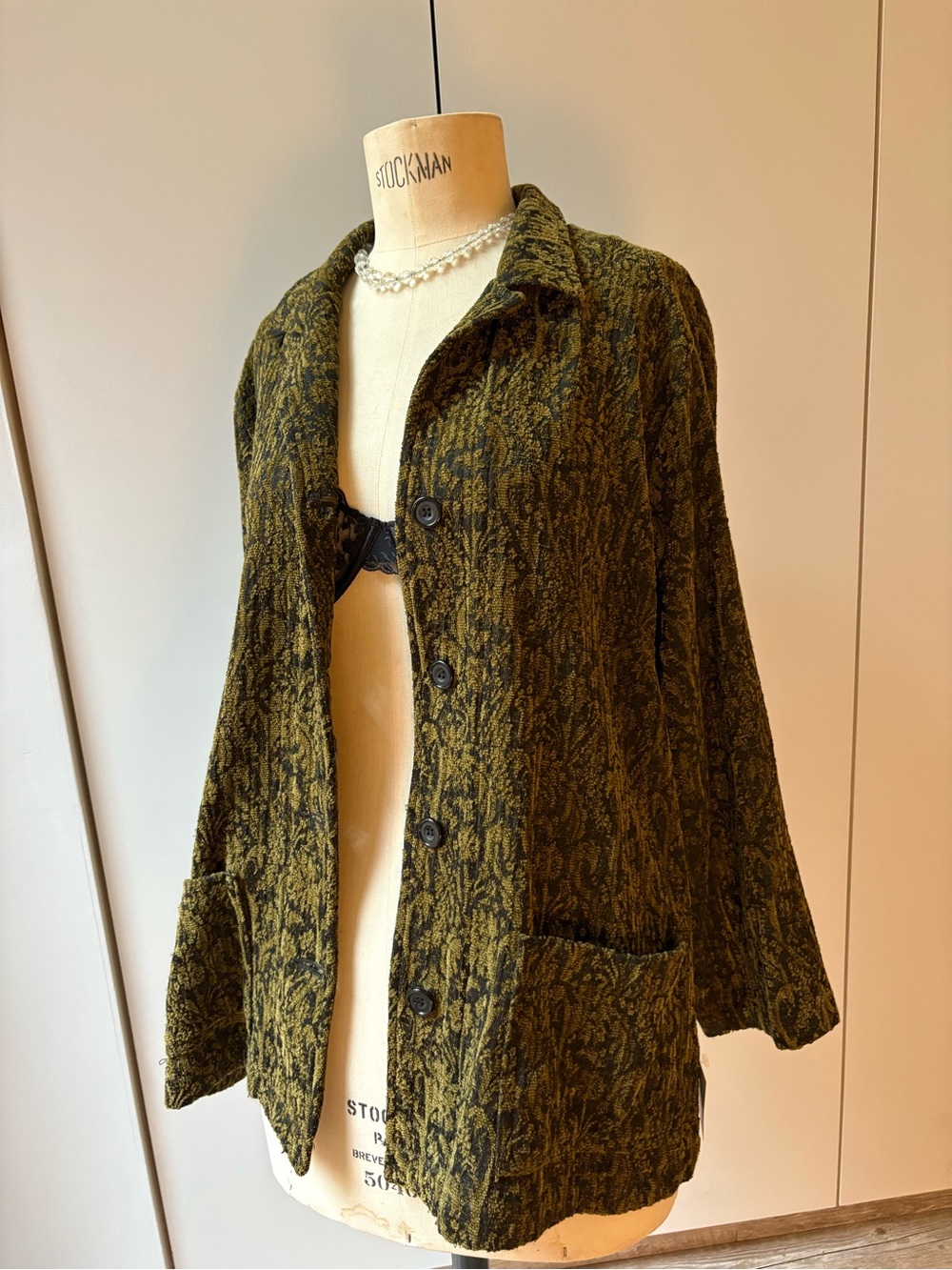 Olive Green Patterned Women's Jacket embroidered vintage
